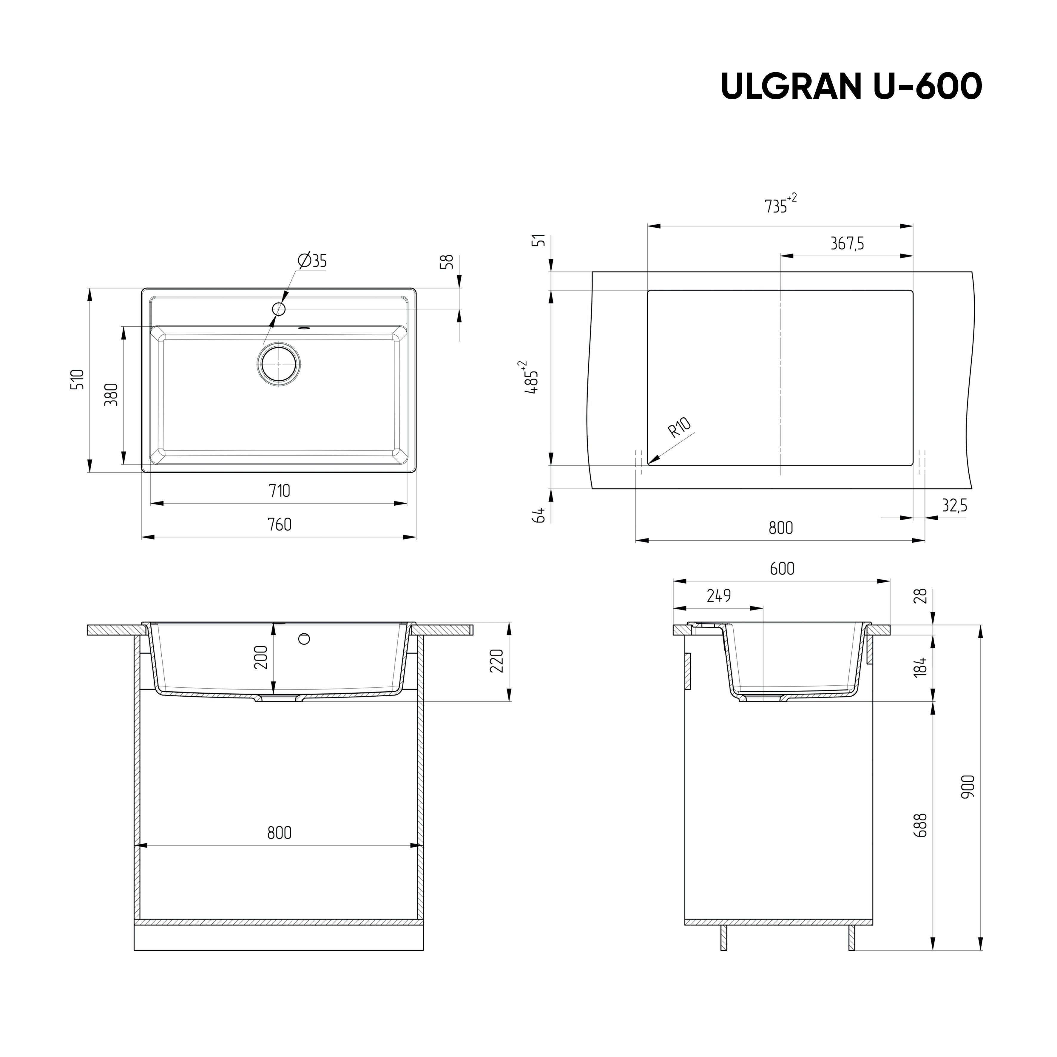 Мойка Ulgran U-600-342 графит